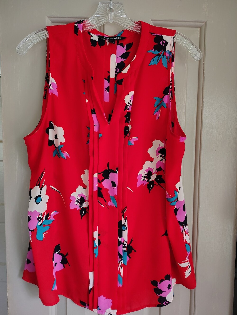 41 Hawthorn Red Floral Sleeveless Blouse Top Size Large